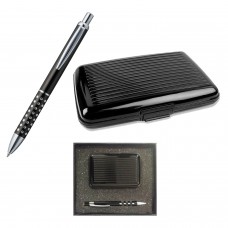 Black Card Holder with Ball Pen